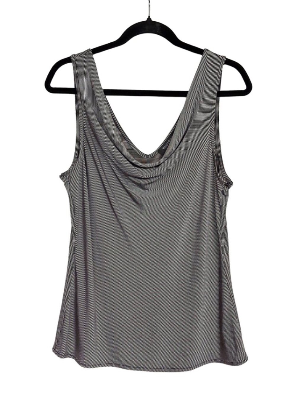 WHITE HOUSE BLACK MARKET Stripe Top Black Sleeveless Cowl Neck Tank Stretchy L
